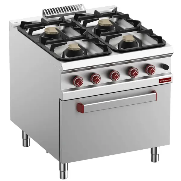 Fornuis + Oven | OPTIMA 900 | Gas | 4 Branders (2x 7kW + 2x 11kW) + 2/1 GN Oven (7kW) | Waakvlam/Piëzo | 800x900x850/927(h)mm