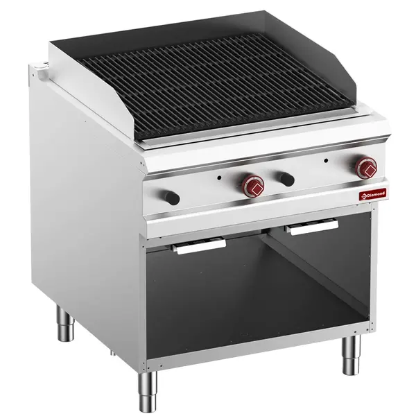 Lavasteengrill | OPTIMA 900 | Gas | Oppervlak 736x638 (Gietijzer) | 20kW | Piëzo Ontsteking | Open Onderkast | 800x900x850/972(h)mm