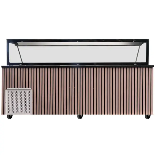 Saladette | 4 Deuren | Boven 6x 1/1 GN | 0°C/+8°C | Geforceerd | Glasopzet | Wielen | 2230x820x855(h)mm