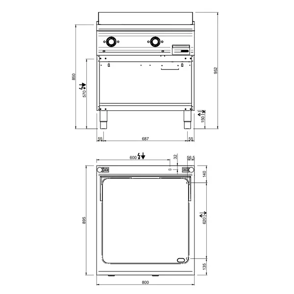 Bak-/Grillplaat | OPTIMA 900 | Elektrisch | Glad/Gegroefd Oppervlak 780x720 (Gietijzer) | 50°C/300°C | 14kW (400V) | Open Onderkast | 800x700x850/877(h)mm