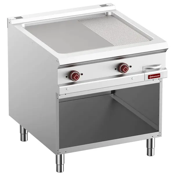 Bak-/Grillplaat | OPTIMA 900 | Elektrisch | Glad/Gegroefd Oppervlak 780x720 (Gietijzer) | 50°C/300°C | 14kW (400V) | Open Onderkast | 800x700x850/877(h)mm