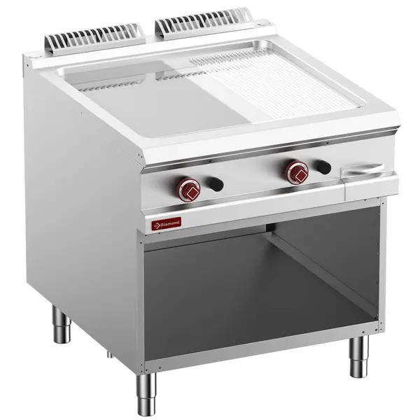 Bak-/Grillplaat | OPTIMA 900 | Gas | Glad/Gegroefd Oppervlak 780x720 (Verchroomd) | 18.4kW | Piëzo Ontsteking | Open Onderkast | 800x900x850/952(h)mm