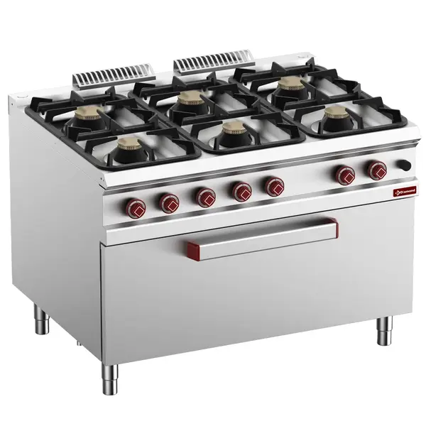 Fornuis + Maxi Oven | OPTIMA 900 | Gas | 6 Branders (3x 7kW + 3x 11kW) + Oven (10kW) | Waakvlam/Piëzo | 1200x900x850/927(h)mm