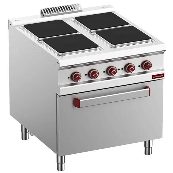 Fornuis + Oven | OPTIMA 900 | Elektrisch | 4 Kookpunten (300x300) + 2/1 GN Oven/Grill | 19kW (400V) | 800x900x850/927(h)mm