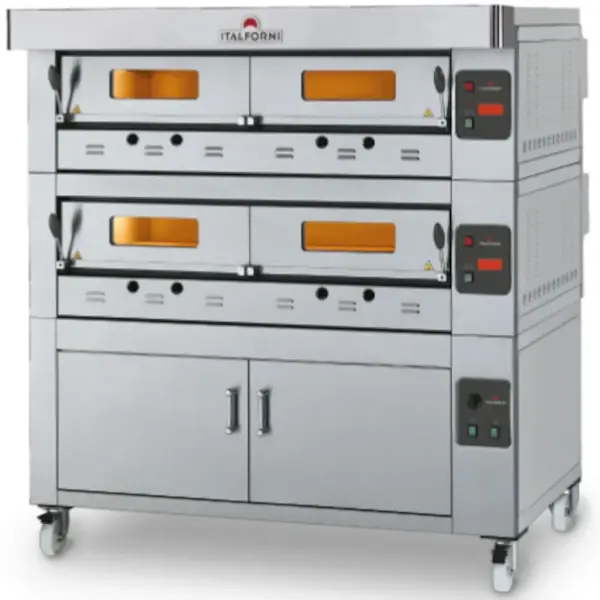 Modulaire Pizzaoven | ECO-GAS | Gas | 4x Ø30cm / Bakkamer | 0°C/420°C | Incl. Afzuigkap + Rijskast/Onderstel
