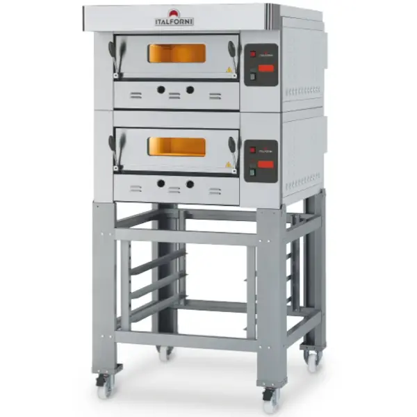 Modulaire Pizzaoven | ECO-GAS | Gas | 4x Ø30cm / Bakkamer | 0°C/420°C | Incl. Afzuigkap + Rijskast/Onderstel