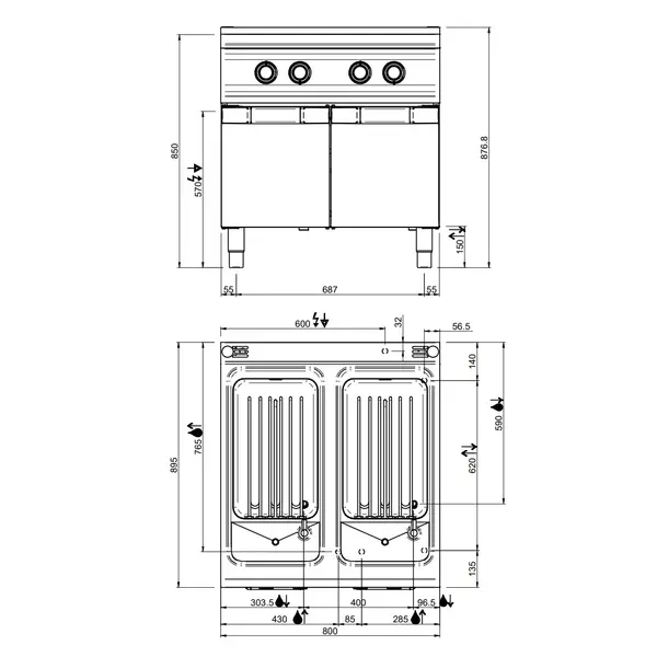 Pastakoker | OPTIMA 900 | Elektrisch | 2x 40L | 18kW (400V) | Vulkranen + Aftapkranen | 800x900x850/877(h)mm