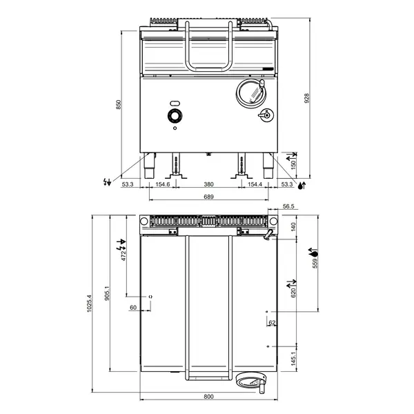 Kantelbare Braadpan | OPTIMA 900 | Elektrisch | 80L | 75°C/300°C | 12kW (400V) | Vulkraan | 800x900x850/928(h)mm