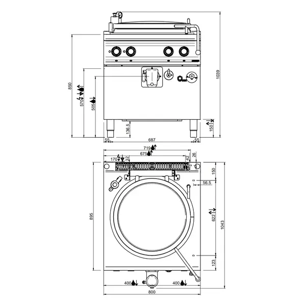 Kookketel | OPTIMA 900 | Elektrisch | 100L | Indirecte Verhitting | 14.4kW (400V) | Vulkraan + Aftapkraan | 800x900x850/1039(h)mm