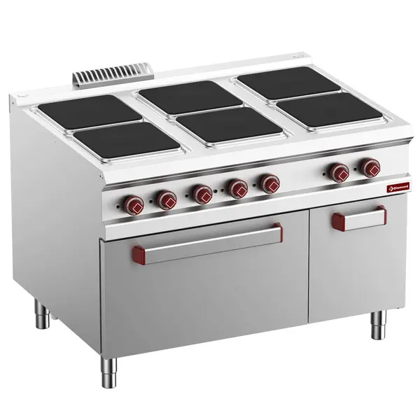 Fornuis + Oven | OPTIMA 900 | Elektrisch | 6 Kookpunten (300x300) + 2/1 GN Oven/Grill | 26kW (400V) | Neutraal Vak | 1200x900x850/927(h)mm