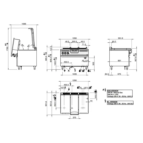 Kantelbare Braadpan | OPTIMA 900 | Elektrisch | 120L | 75°C/300°C | 20.3kW (400V) | Vulkraan | 1200x900x850/965(h)mm
