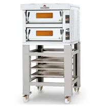 Italforni Pizzaoven | TEKNO | Elektrisch | 2 Bakkamers | 0°C/450°C | 400V | Incl. Afzuigkap + Rijskast/Onderstel