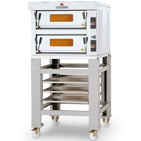 Pizzaoven | TEKNO | Elektrisch | 2 Bakkamers | 0°C/450°C | 400V | Incl. Afzuigkap + Rijskast/Onderstel