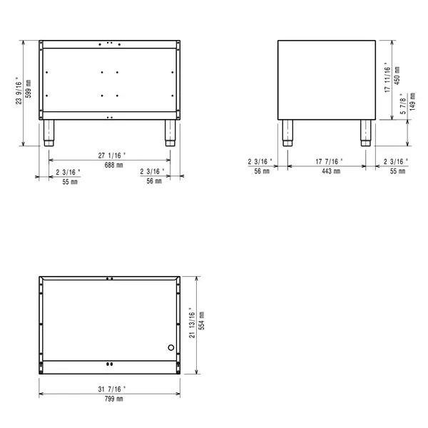 Onderstel | MAXIMA 700+ | RVS | Open Kast | 800x550x600(h)mm