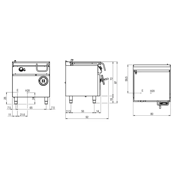 Braadpan | Elektrisch | RVS | 60L | 10kW (400V) | Handmatig kantelsysteem | 800x730x870(h)mm