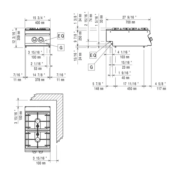 Fornuis | MAXIMA 700+ | Gas | 2 Branders (2x 5.5kW) | Waakvlam | 400x700x274/309(h)mm
