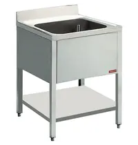 Diamond Spoeltafel | RVS | 1 Spoelbak (Midden) | Bodemschap | Achteropstand | 700x700x880/1000(h)mm