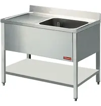 Diamond Spoeltafel | RVS | 1 Spoelbak (Rechts) + Afdruipvlak | Bodemschap | Achteropstand | Gelaste Constructie | 1200x600x880/1000(h)mm