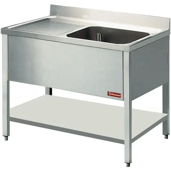 Spoeltafel | RVS | 1 Spoelbak (Rechts) + Afdruipvlak | Bodemschap | Achteropstand | Gelaste Constructie | 1200x600x880/1000(h)mm