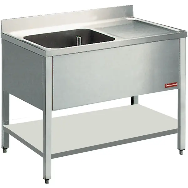 Spoeltafel | RVS | 1 Spoelbak (Links) + Afdruipvlak | Bodemschap | Achteropstand | Gelaste Constructie | 1200x600x880/1000(h)mm