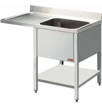 Diamond Spoeltafel | RVS | 1 Spoelbak (Rechts) + Afdruipvlak | Bodemschap + Voorlader | Achteropstand | 1400x700x880/1000(h)mm