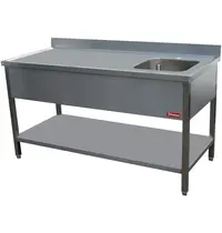 Diamond Spoeltafel | RVS | 1 Spoelbak (Rechts) | Bodemschap | Achteropstand | Gelaste Constructie | 1400x700x880/1000(h)mm