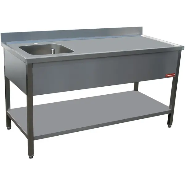 Spoeltafel | RVS | 1 Spoelbak (Links) | Bodemschap | Achteropstand | Gelaste Constructie | 1400x700x880/1000(h)mm