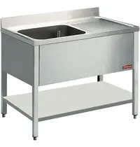 Diamond Spoeltafel | RVS | 1 Spoelbak (Links) + Afdruipvlak | Bodemschap | Achteropstand | 1400x700x880/1000(h)mm