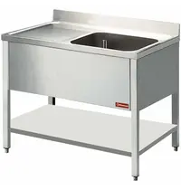 Diamond Spoeltafel | RVS | 1 Spoelbak (Rechts) + Afdruipvlak | Bodemschap | Achteropstand | 1400x700x880/1000(h)mm