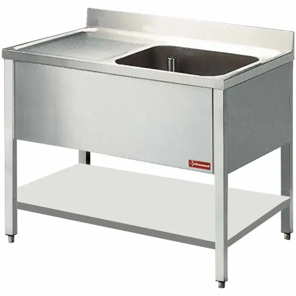 Spoeltafel | RVS | 1 Spoelbak (Rechts) + Afdruipvlak | Bodemschap | Achteropstand | 1400x700x880/1000(h)mm