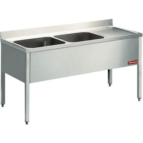 Spoeltafel | RVS | 2 Spoelbakken (Links) + Afdruipvlak | Achteropstand | Zelfmontage | 1600x700x880/1000(h)mm