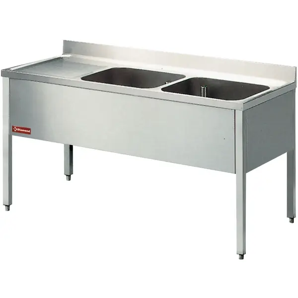 Spoeltafel | RVS | 2 Spoelbakken (Rechts) + Afdruipvlak | Achteropstand | Zelfmontage | 1600x700x880/1000(h)mm