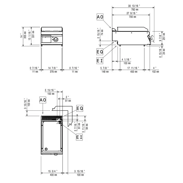 Bak-/Grillplaat | MAXIMA 700+ | Elektrisch | Glad Oppervlak 330x540 (Staal) | 120°C/280°C | 4.5kW (400V) | 400x700x275/355(h)mm