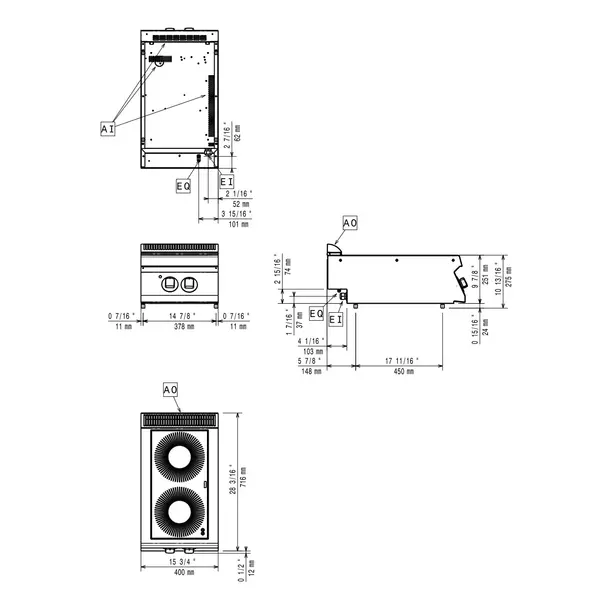 Glaskeramisch Fornuis | MAXIMA 700+ | 2 Kookpunten | 4.4kW (400V) | 400x700x275/332(h)mm