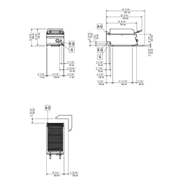 Lavasteengrill | MAXIMA 700+ | Gas | Oppervlak 330x540 (Gietijzer) | 7kW | Piëzo Ontsteking | 400x700x275/396(h)mm