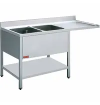 Diamond Spoeltafel | RVS | 2 Spoelbakken (Links) + Afdruipvlak | Bodemschap + Voorlader | Achteropstand | 1600x700x880/1000(h)mm