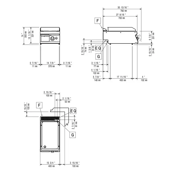 Bak-/Grillplaat | MAXIMA 700+ | Gas | Glad Oppervlak 330x540 (Staal) | 100°C/280°C | 7kW | Piëzo Ontsteking | 400x700x275/355(h)mm