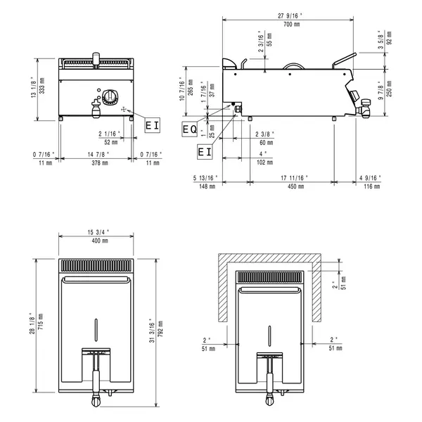 Friteuse | MAXIMA 700+ | Elektrisch | 7L | 105°C/185°C | 5.4kW (400V) | Aftapkraan | 400x700x275/333(h)mm
