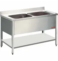 Diamond Spoeltafel | RVS | 2 Spoelbakken (Midden) | Bodemschap | Achteropstand | Gelaste Constructie | 1400x700x880/1000(h)mm