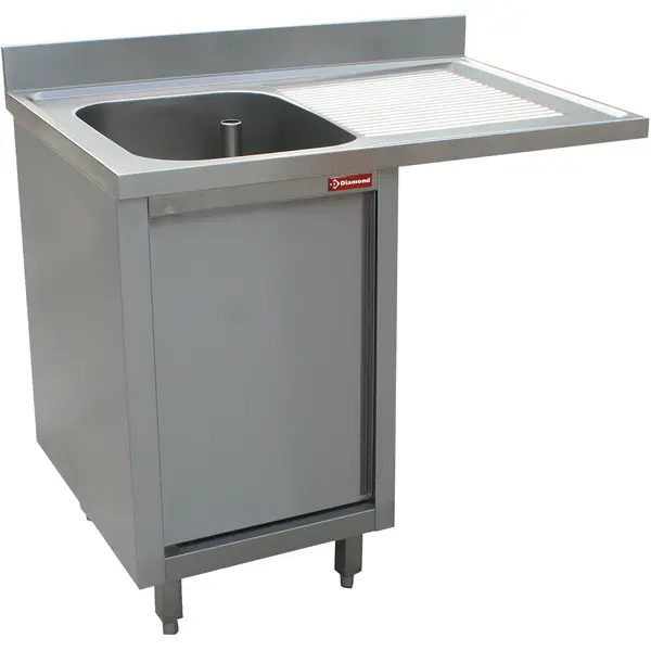 Spoeltafel | RVS | 1 Spoelbak (Links) + Afdruipvlak | Draaideur + Voorlader | Achteropstand | 1400x700x880/1000(h)mm