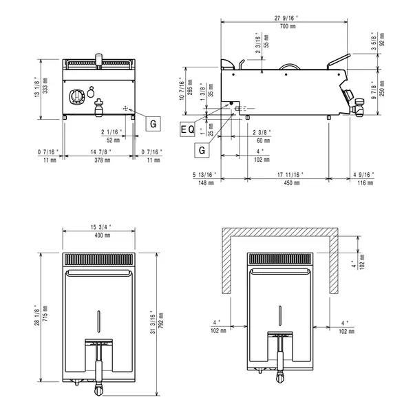 Friteuse | MAXIMA 700+ | Gas | 7L | 120°C/190°C | 7kW | Piëzo Ontsteking | Aftapkraan | 400x700x275/333(h)mm
