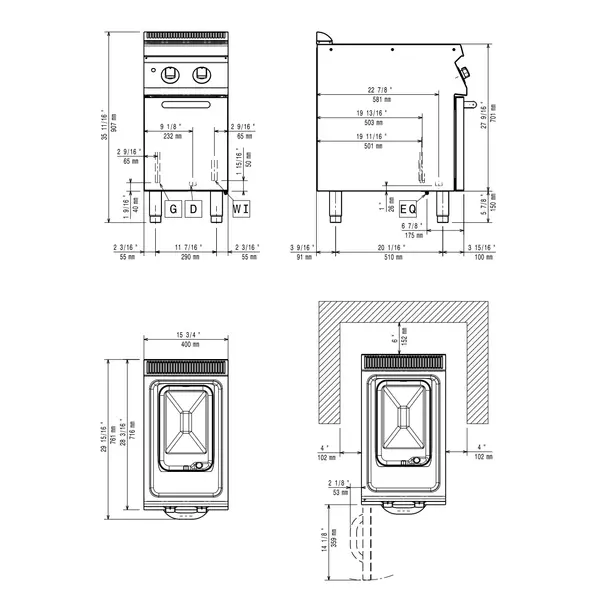 Pastakoker | MAXIMA 700+ | Gas | 24.5L | 11.5kW | Piëzo Ontsteking | Vulkraan + Aftapkraan | 400x700x851/907(h)mm