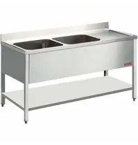 Diamond Spoeltafel | RVS | 2 Spoelbakken (Links) + Afdruipvlak | Bodemschap | Achteropstand | Gelaste Constructie | 2000x700x880/1000(h)mm