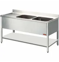 Diamond Spoeltafel | RVS | 2 Spoelbakken (Rechts) + Afdruipvlak | Bodemschap | Achteropstand | Gelaste Constructie | 2000x700x880/1000(h)mm