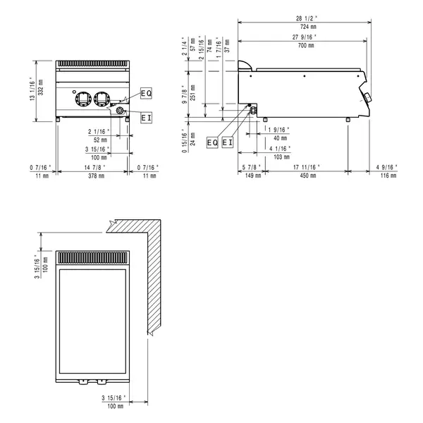 Doorkookplaat | MAXIMA 700+ | Elektrisch | 2 Zones | 80°C/400°C | 5kW (400V) | 400x700x275/332(h)mm