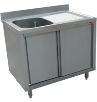 Diamond Spoeltafel | RVS | 1 Spoelbak (Links) + Afdruipvlak | Schuifdeuren | Achteropstand | 1400x700x880/1000(h)mm