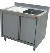 Diamond Spoeltafel | RVS | 1 Spoelbak (Rechts) + Afdruipvlak | Schuifdeuren | Achteropstand | 1400x700x880/1000(h)mm