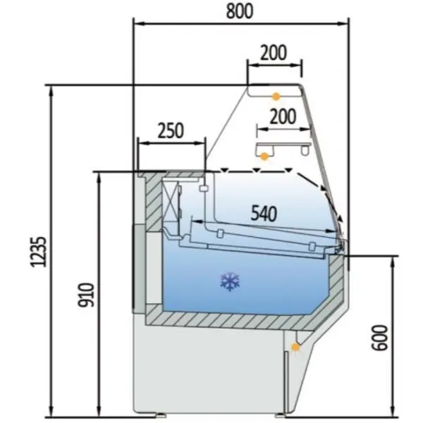 Koeltoonbank | CVE-SERIE | -1°C/+5°C | Statisch | Gekoelde Reserve | Kantelruit | 1025x800x1235(h)mm