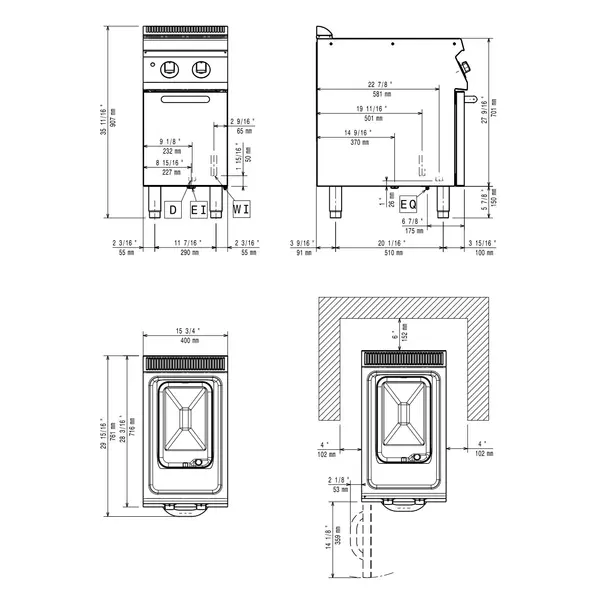 Pastakoker | MAXIMA 700+ | Elektrisch | 24.5L | 6kW (230V-3F) | Vulkraan + Aftapkraan | 400x700x851/907(h)mm