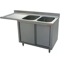 Diamond Spoeltafel | RVS | 2 Spoelbakken (Rechts) + Afdruipvlak | Schuifdeuren + Voorlader | Achteropstand | 1800x700x880/1000(h)mm